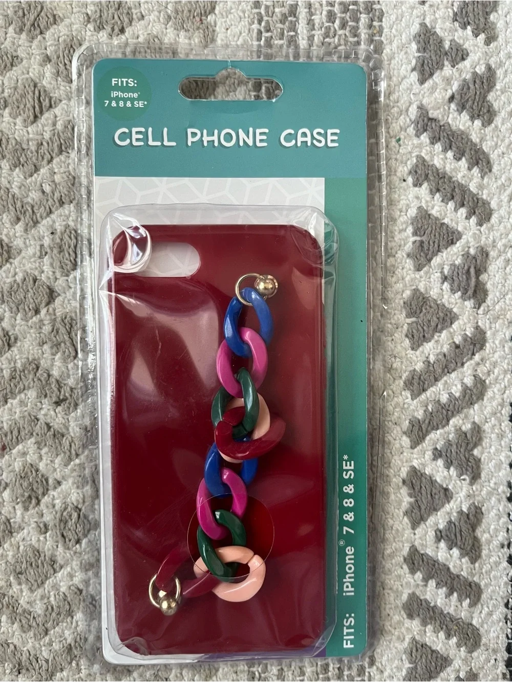Apple Burgundy iPhone Case with Multicolor Chain Handle
